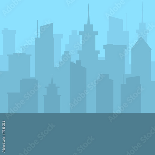 City skyline. Urban landscape. Blue city silhouette. Cityscape in flat style.