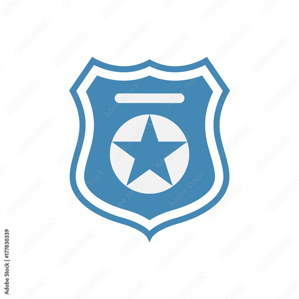 Police officer badge symbol. Icon of law order protection. Blue badge with star Police officer badge symbol. Icon of law order protection. Blue badge with star