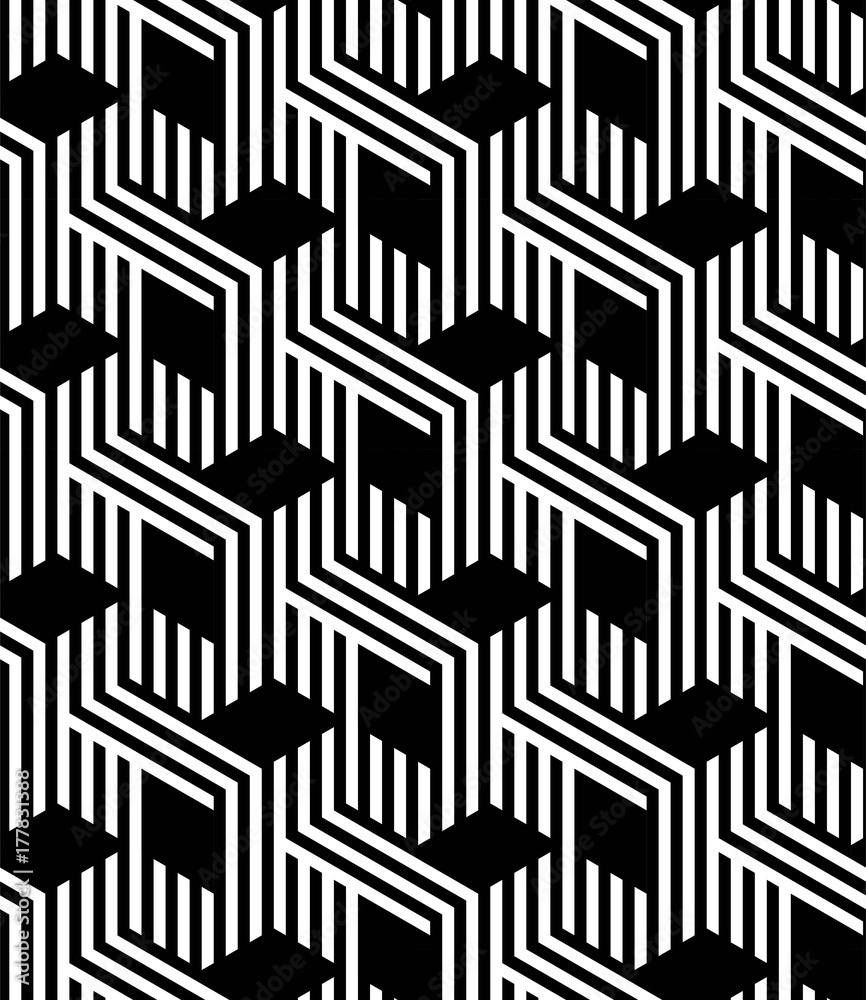 REGULAR GEOMETRIC. SEAMLESS BLACK AND WHITE VECTOR PATTERN. REPEAT MODERN OPTIC ART SHAPE BACKGROUND REGULAR GEOMETRIC. SEAMLESS BLACK AND WHITE VECTOR PATTERN. REPEAT MODERN OPTIC ART SHAPE BACKGROUND