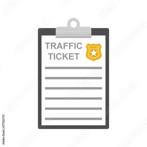 Report about traffic violation. Clipboard with traffic ticket document.