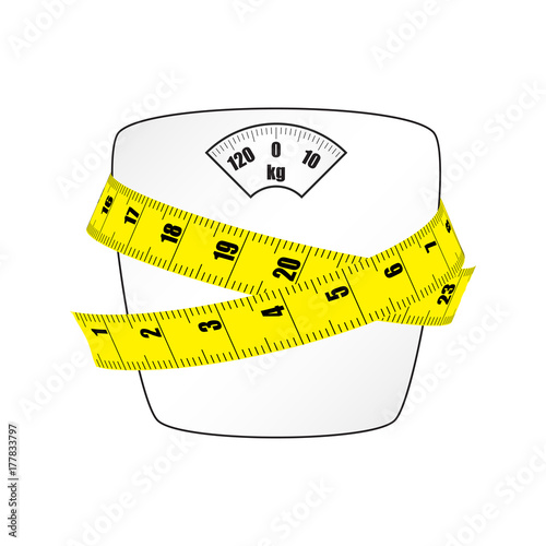 Scales for weighing with the measuring tape. Vector image.