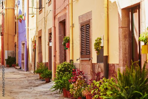 Fototapeta Naklejka Na Ścianę i Meble -  Colorful houses on a street of Bosa, Sardinia, Italy