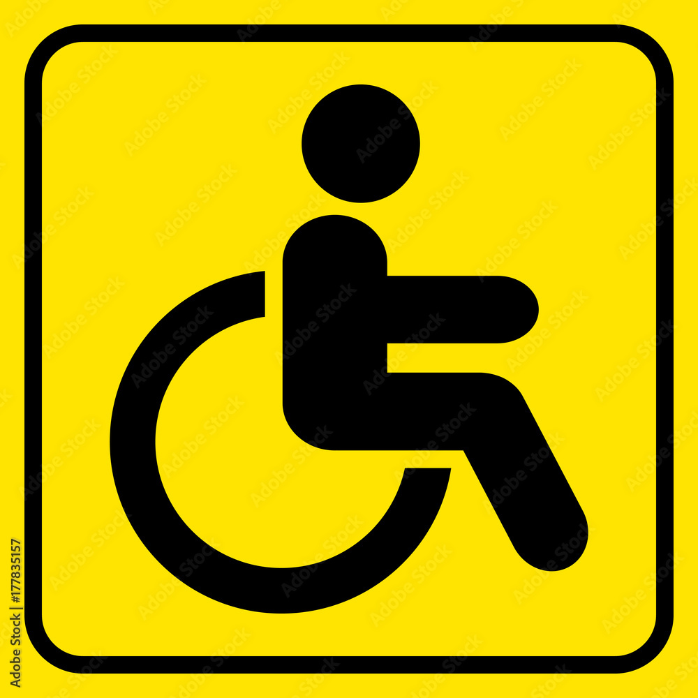 Disabled. Warning sign. Man in wheelchair. Black on yellow. Vector Disabled. Warning sign. Man in wheelchair. Black on yellow. Vector