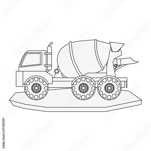 cement truck heavy machinery construction icon image vector illustration design  black line