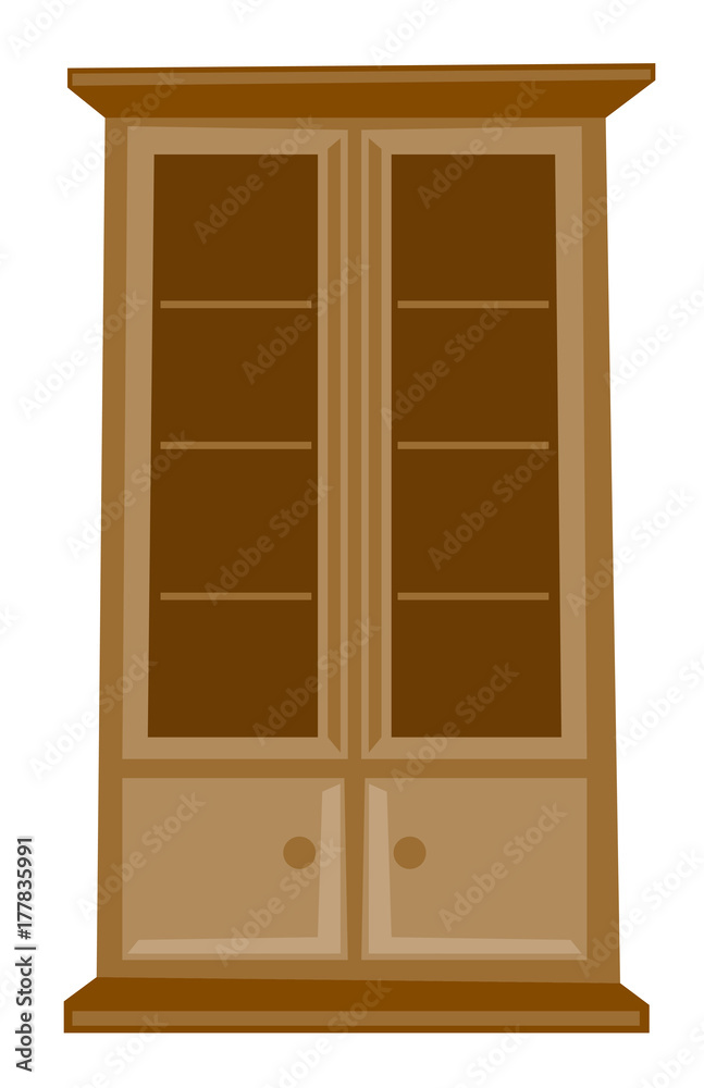 Classic wooden cabinet vector cartoon illustration isolated on white background. Piece of furniture for home and office.