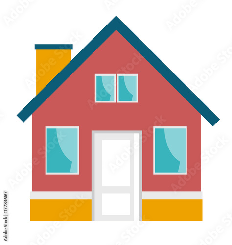 Small residential house with chimney vector cartoon illustration isolated on white background.