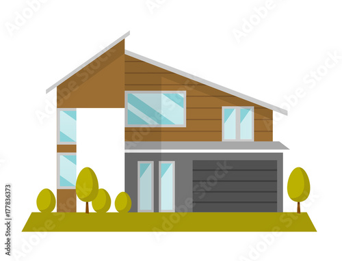 Modern residential house vector cartoon illustration isolated on white background.