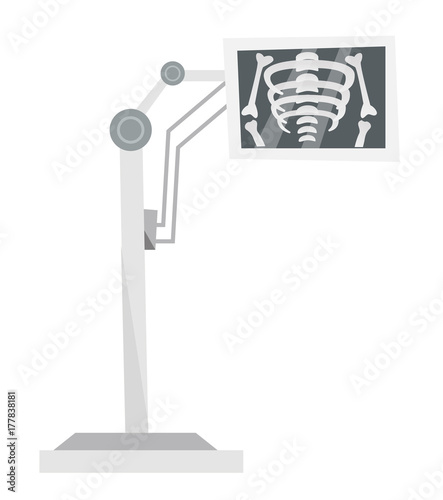 Medical x-ray machine with the image of skeleton. Medical diagnostic equipment. Vector cartoon illustration isolated on white background.