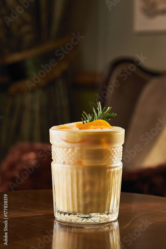 Cocktail aperitif with cream and protein and fruits
