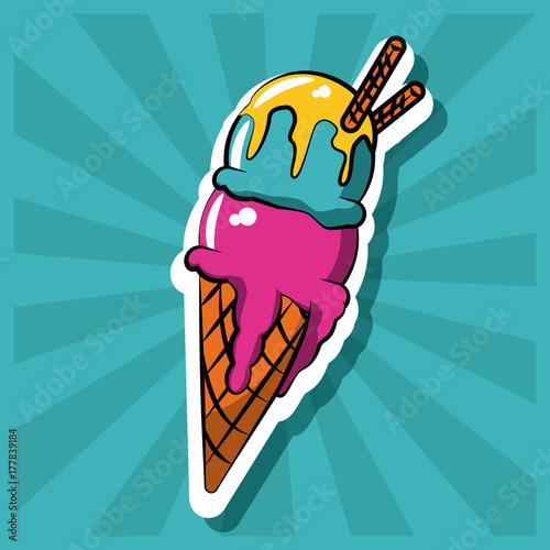 Ice cream cone pop art icon vector illustration graphic design