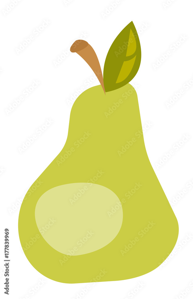 Green pear with leaf vector cartoon illustration isolated on white background Green pear with leaf vector cartoon illustration isolated on white background