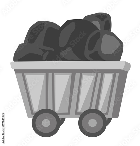 Railway wagon loaded with coal vector cartoon illustration isolated on white background.
