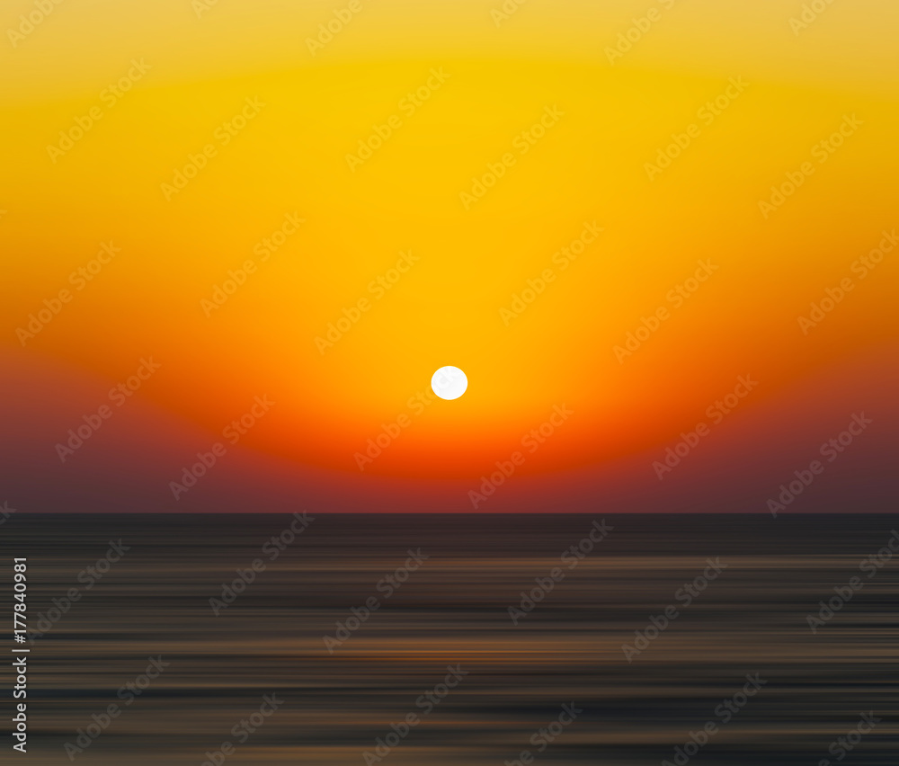 Horizontal vivid orange sunset ocean horizon abstraction blur ba