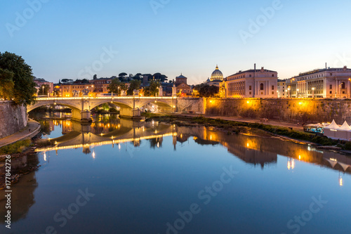 Amazing Sunset view of Tiber River and St. Peter's Basilica in Rome, Italy © Stoyan Haytov