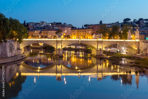 Amazing Sunset view of Tiber River in city of Rome, Italy