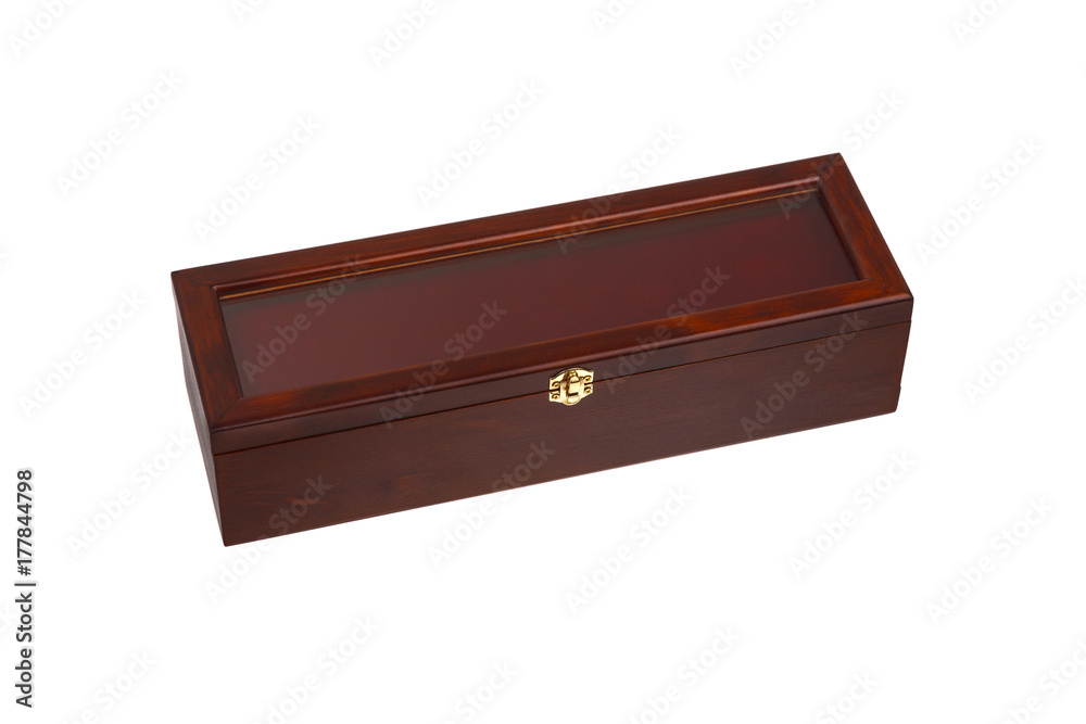 brown wooden box with golden latch isolated on white brown wooden box with golden latch isolated on white