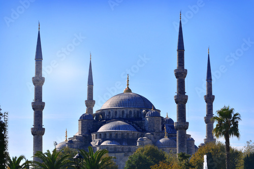 Blue Mosque in Turkey against the sun