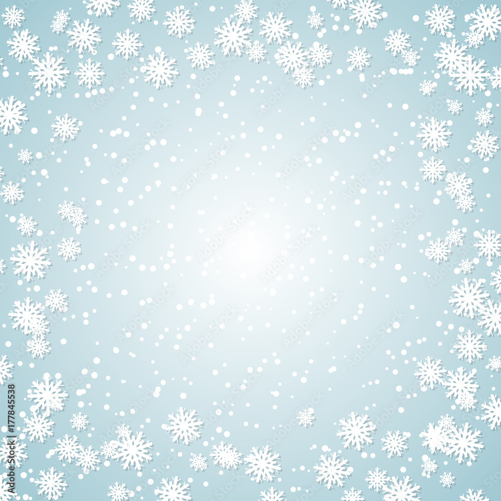 Christmas and New Year blue vector background with stars and snowflakes