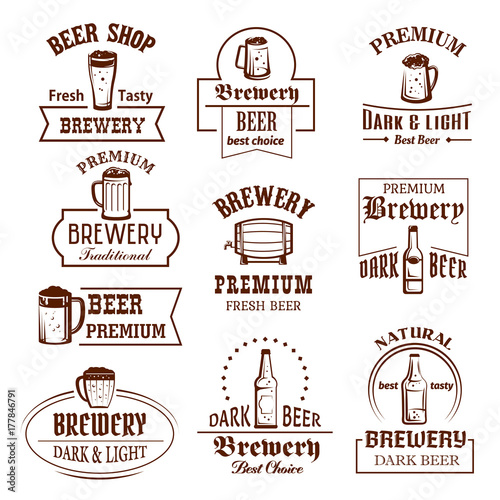 Vector icons set for beer brewery pub bar or shop