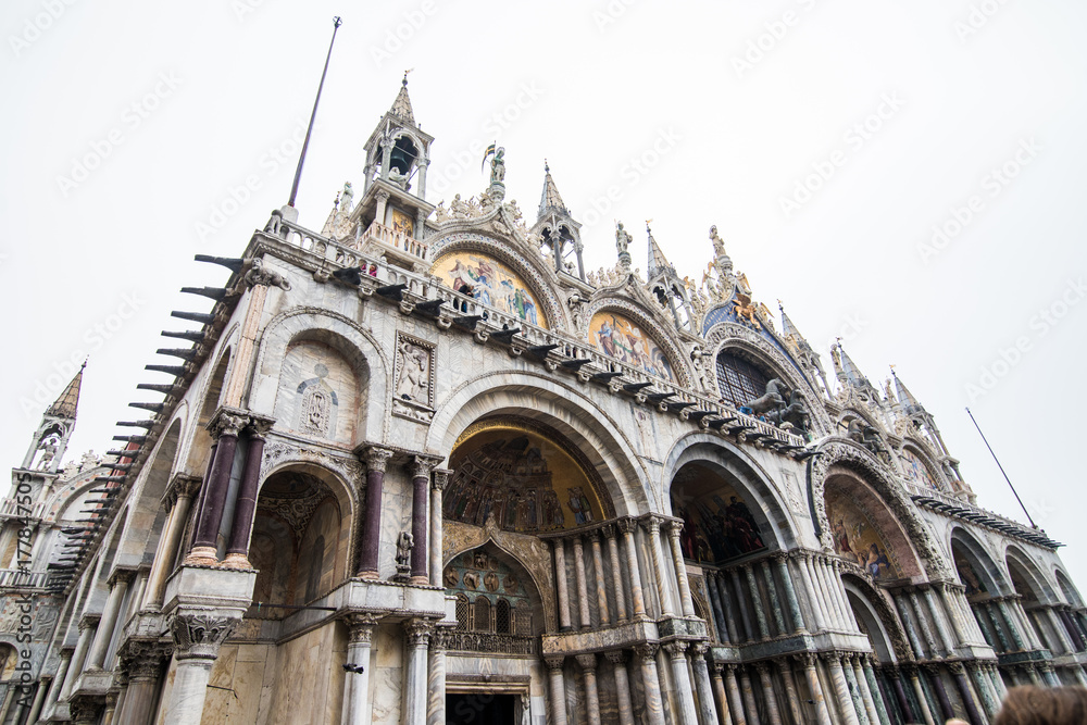 Venice, Italy - October, 2017: Saint Marks Basilica, Cathedral, Church Statues Mosaics Venice Italy