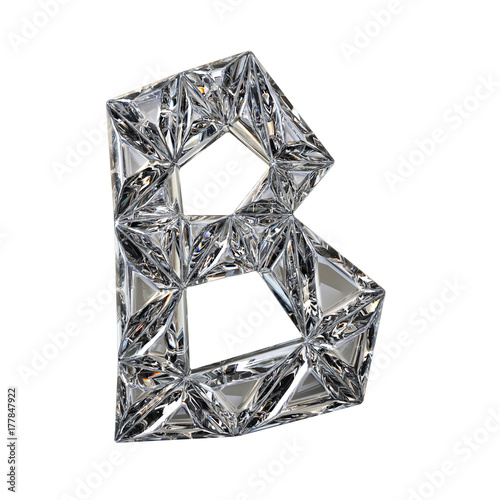 Crystal triangulated font letter B 3D render