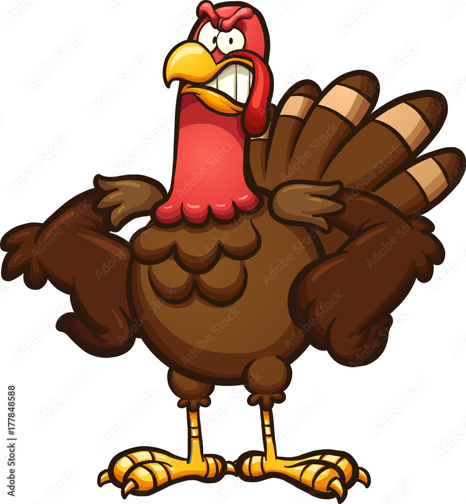 Angry cartoon Thanksgiving turkey. Vector clip art illustration with