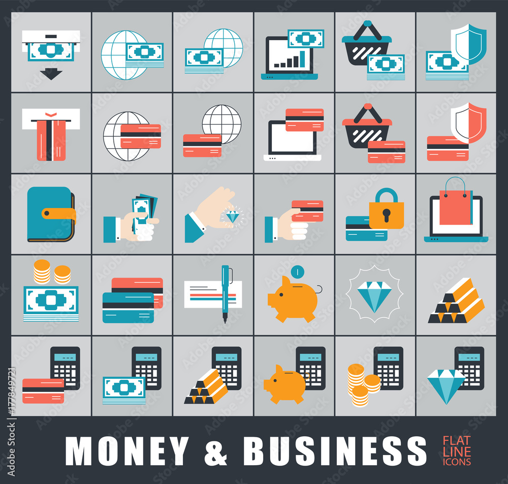 Set of money and business icons. Collection of premium quality web icons. Set of money and business icons. Collection of premium quality web icons.