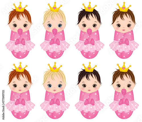 Vector Cute Baby Girls Dressed as Princesses