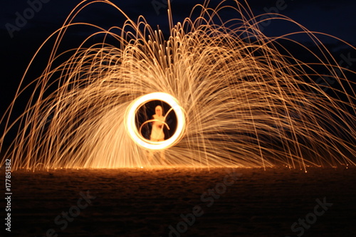Circle of Sparks Steel Wool Photograph at Night