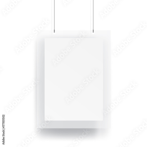 Blank Hanging poster and frame with wire mockup vector on white background. Mockup concept