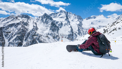 Snowboarder preparing for a ride on glacier in Austria
