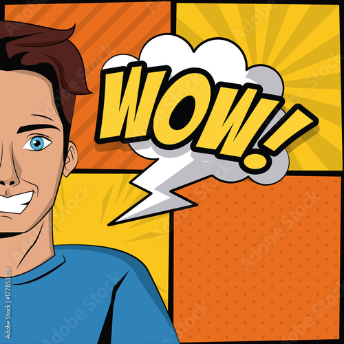Young man pop art cartoon icon vector illustration graphic design