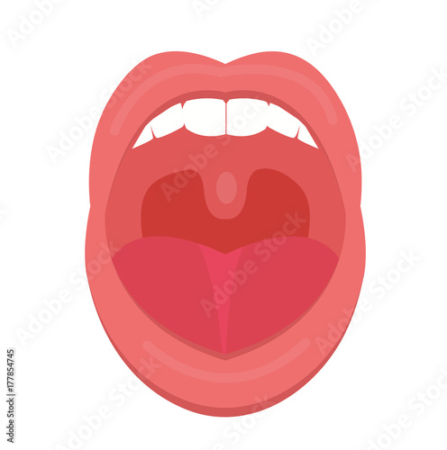 Open mouth icon flat style. Throat, tonsils. Scream. Medicine treatment concept. Vector illustration