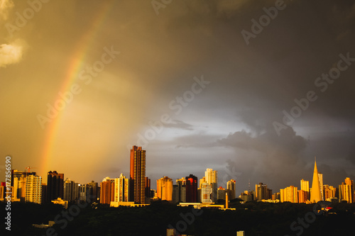 Sunset in Maringá and Rainbow After Storm