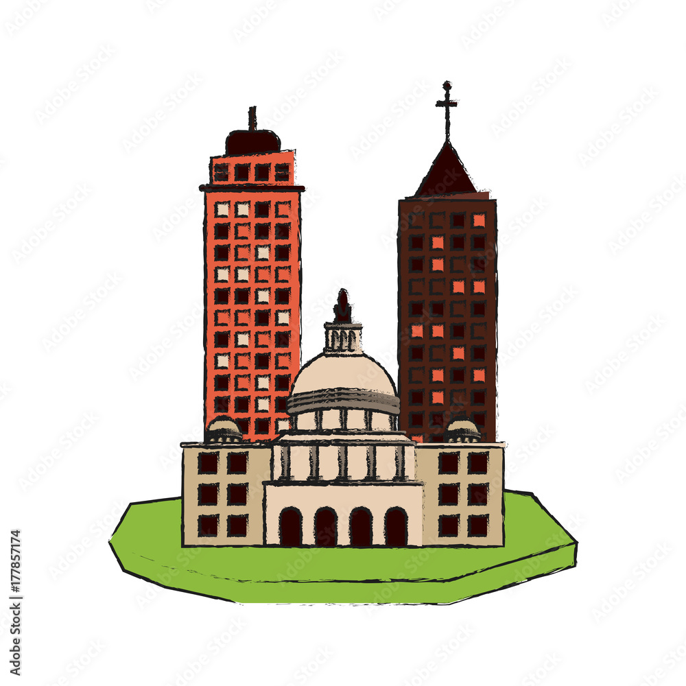 city on floating land icon image vector illustration design