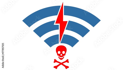 Security concept: Skull and wifi icon. Illustration of wifi vulnerability and cybersecurity compromised WEP, WPA, WPA 2 encryption. Krack is a serious threat for wifi internet connection photo