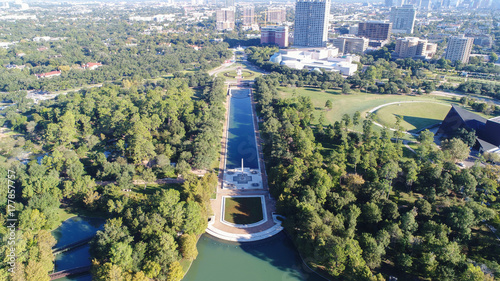 Aerial view of Herman Park near Medical center in downtown Houston  Texas