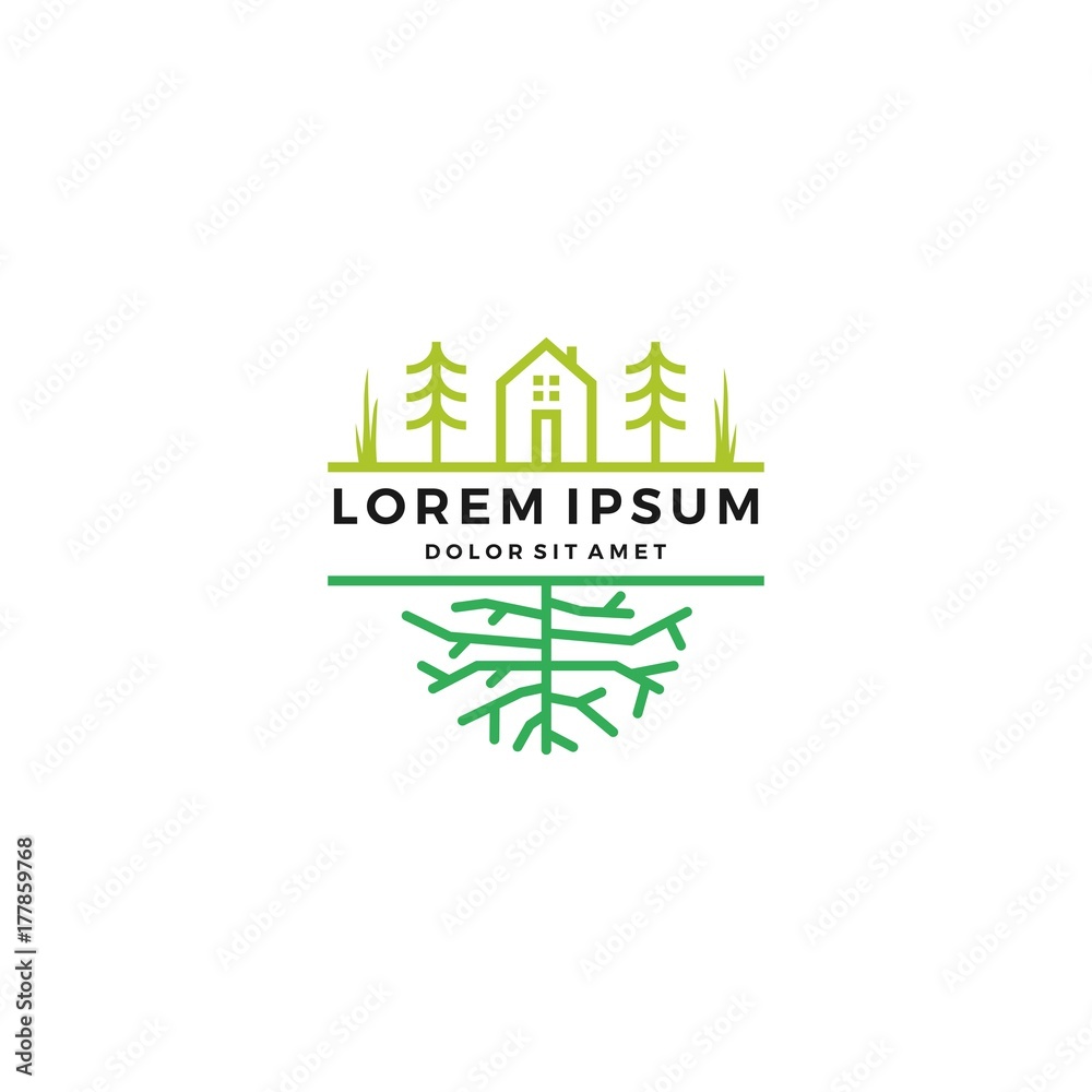 green home garden tree root logo vector emblem label green home garden tree root logo vector emblem label