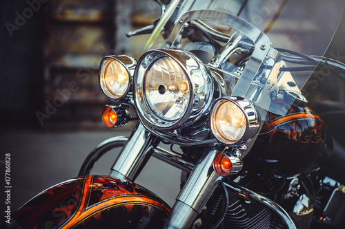 Canvas Print headlamps of a classic motorcycle, beautiful artistic processing for flyer calen