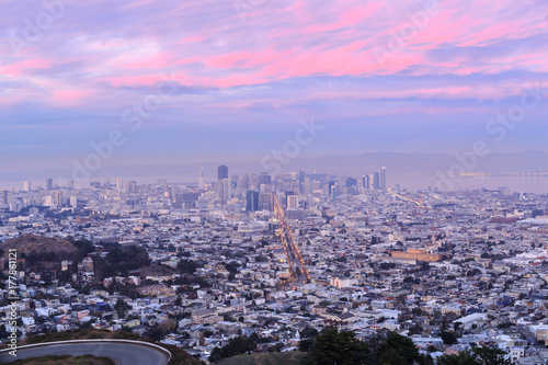Pink and Blue Twilight at Twin Peaks. San Francisco, California, USA.