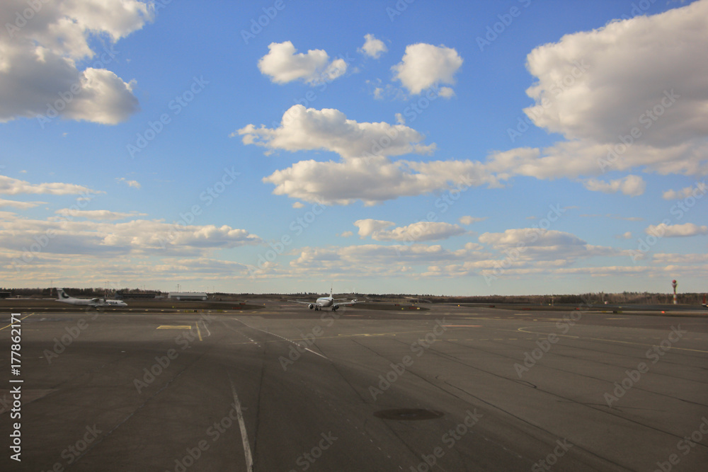 cloud and sky and sun and free space on runway decoration