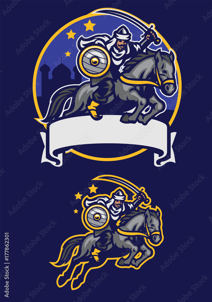 Arabian warrior riding horse mascot
