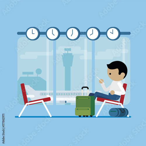 Man is waiting in airport