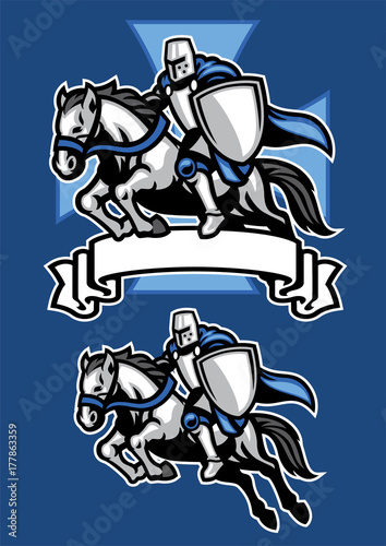 middle age knight warrior riding horse mascot