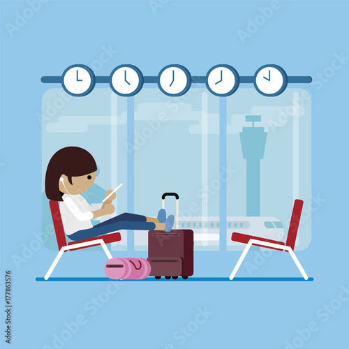 woman is waiting in airport