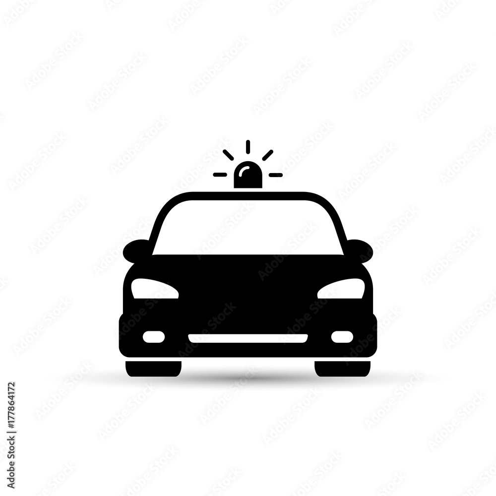 Police Car icon, vector iolated flat illustration. Front view