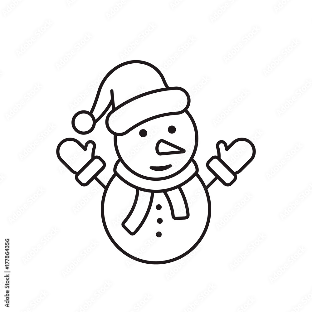 Snowman icon outline vector coloring page illustration