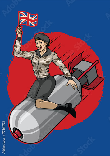 UK pin up girl ride a nuclear Bomb
