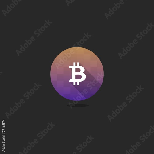 Round Modern Bitcoin Icon with Long Shadow