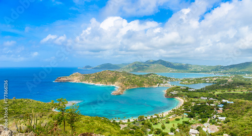 View of English Harbor from Shirley Heights, Antigua, paradise bay at tropical island in the Caribbean Sea